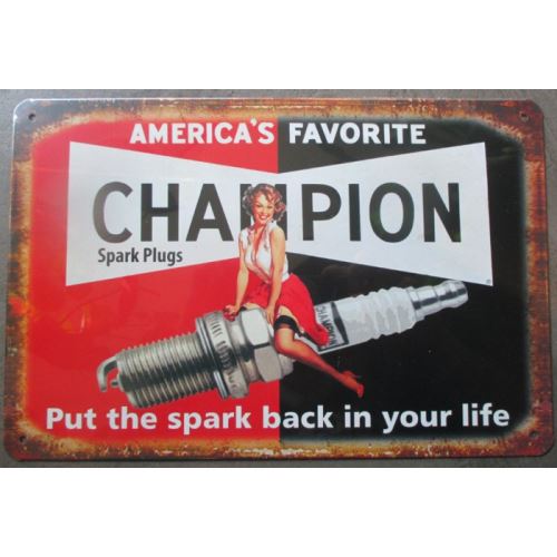 plaque tole champion pin up et bougie 30x20cm tole pub garage diner loft