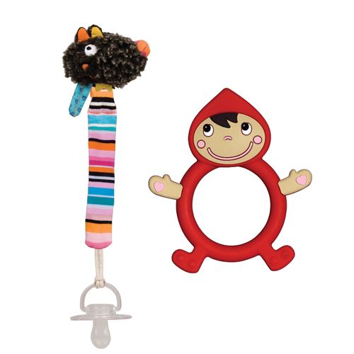 EBULOBO Lot attache tétine et hochet de dentition en silicone CHAPERON ROUGE Rouge
