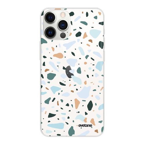 Coque pour iPhone 12/12 Pro souple transparente Terrazzo Vert Motif Ecriture Tendance [Evetane®]