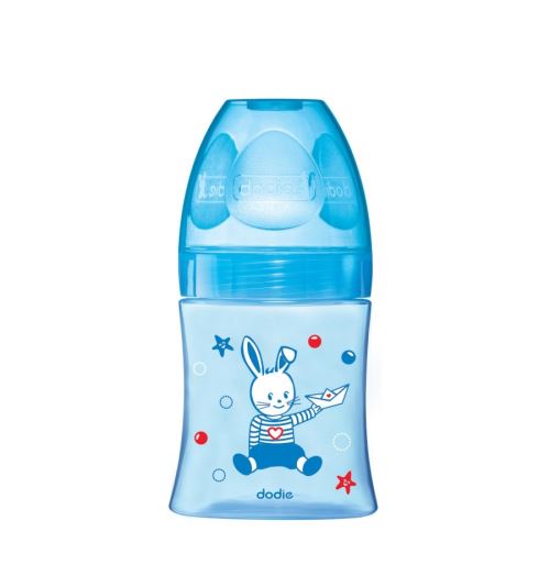 Dodie biberon initiation+ 150ml bleu bateau 0-6 mois tétine ronde 3 vitesses débit 1