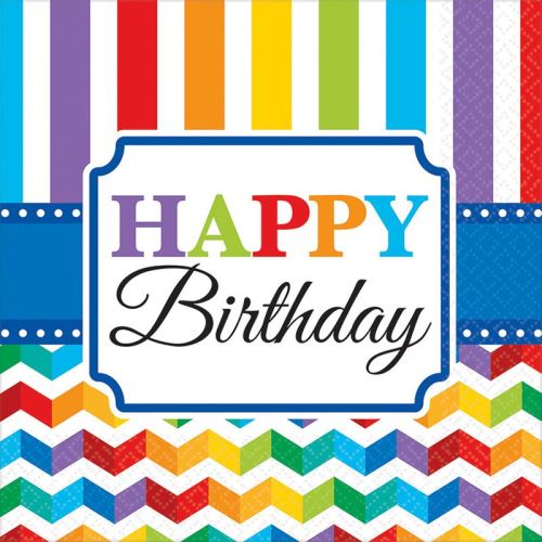 16 serviettes rayées h. birthday 33 cm