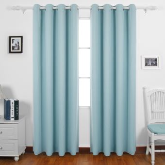 Deconovo Lot De 2 Rideaux Occultants De Bureaux A Oeillets 140x180cm Isolant Thermique Bleu Ciel Clair Achat Prix Fnac