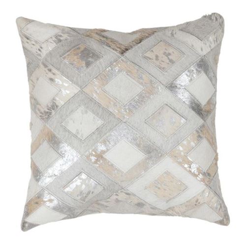 Non Communiqué Gris Coussin Design En Cuir "Spark" 45X45cm & Argent