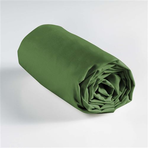 Drap housse 2 personnes 180 x 200 cm uni 57 fils lina Vert sapin