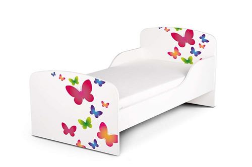 Moderne Lit D'Enfant Toddler 140/70 Cm Motif Décoration Papillons Colorés Un Lit Pour Une Fille Avec Matelas Lit Papillons Pour Enfants Bois Blanc
