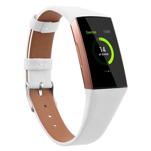 Bracelet en cuir durable pour Fitbit Charge3 / Charge4 - Blanc(Taille L)