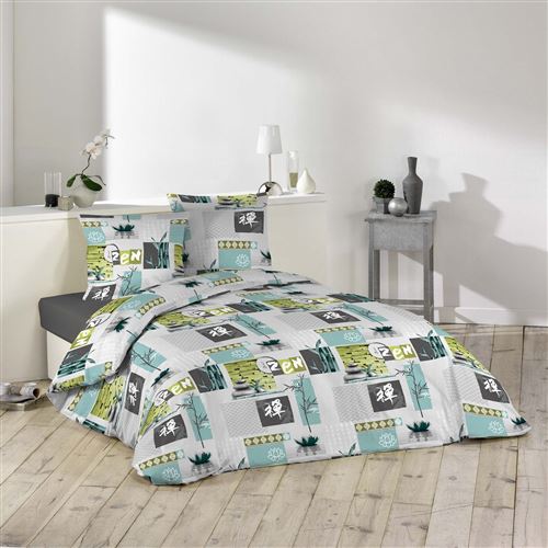 Parure 3 p. 240 x 220 cm microfibre imprimee allover zanis Bleu