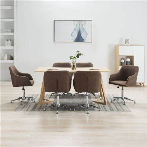 vidaXL 6 pcs Chaises pivotantes de salle à manger Marron Tissu