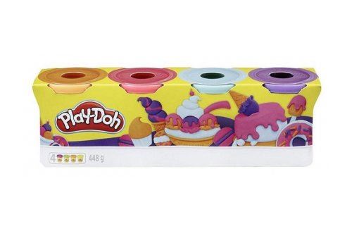 Pate a modeler 4 pots play doh 448 g  couleurs douces sorbets - themes : glaces  patisseries  gateaux - pate creative enfant 2 ans