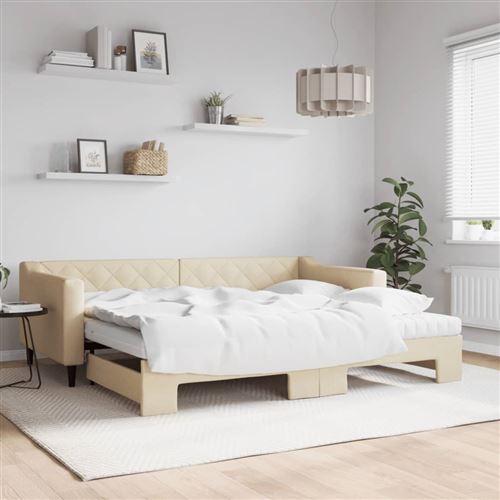vidaXL Lit de jour avec gigogne et matelas crème 90x200 cm tissu