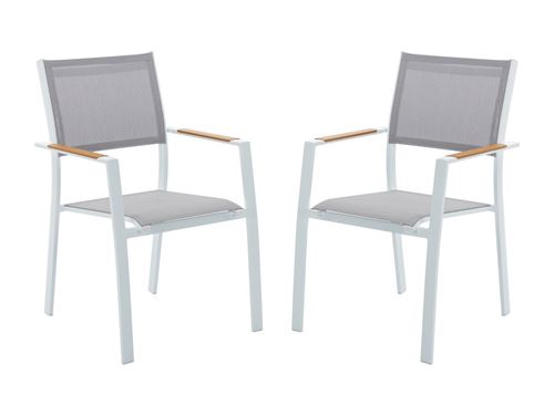 Lot de 2 fauteuils de jardin empilables en aluminimum et textilène - Gris clair et blanc - MACILA de MYLIA