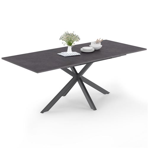 Table à manger extensible 6 à 10 personnes avec plateau effet béton pied araignée