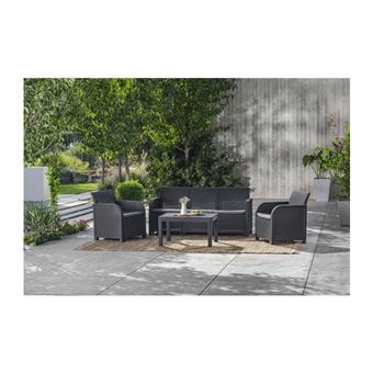 Allibert By KETER Banquette De Jardin SanRemo – Résine Imitation Rotin Tressé, Gris Graphite, 2 Places Avec Coussins