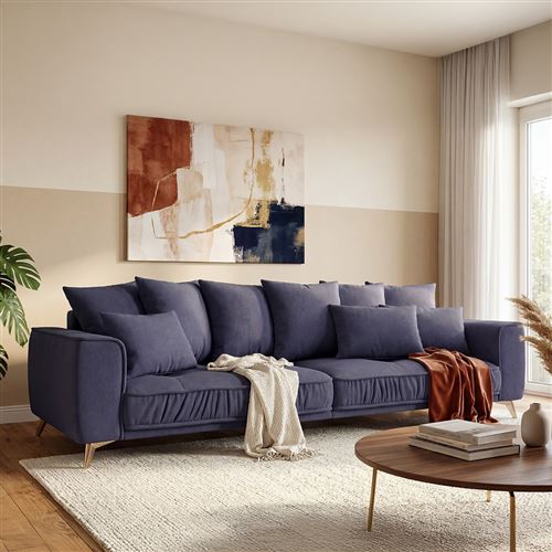 Canap&eacute; Tissu Droit Bleu Altamo - 4 Places - Bleu