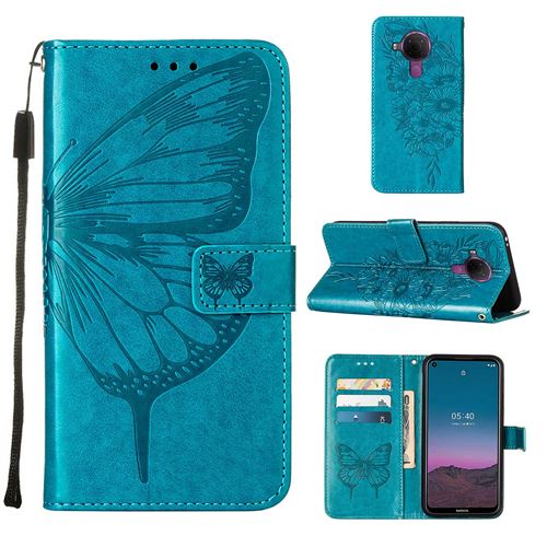 MPFRANCE Housse pour Nokia 5.4 Bleu [Papillon V3]