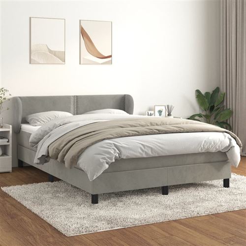 vidaXL Sommier à lattes de lit et matelas Gris clair 140x200cm Velours3127433