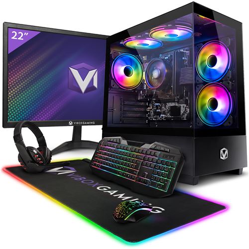 Vibox VI-200 PC Gamer - 22 Écran Pack - AMD Ryzen 3200GE Processeur 4GHz - Radeon Vega 8 Graphique - 16Go RAM - 480Go SSD - Linux OS - WiFi