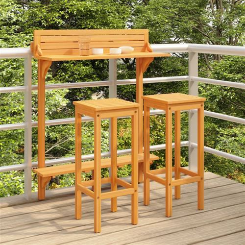Non Communiqué Marron Ensemble De Bar De Balcon 3 Pcs Bois D Acacia Solide