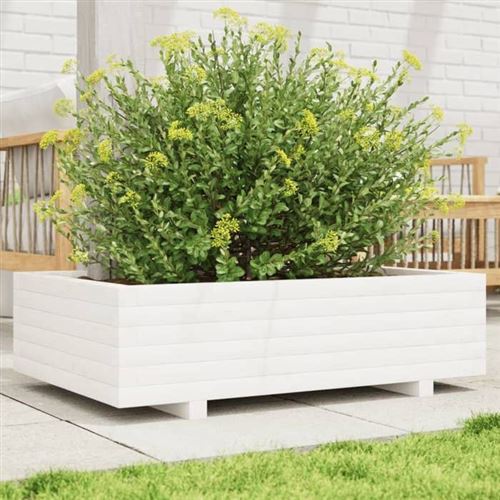 vidaXL - Jardinière - Bois de Pin Massif - 90x60x26,5 cm - Blanc - Image 2