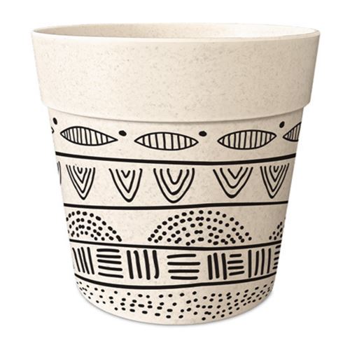 SUD TRADING Cache Pot en Bambou motif ethnique - Diamètre 13.5 cm - Hauteur 12 cm