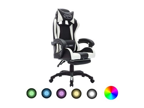 VidaXL Chaise de gaming avec LED RVB Blanc et noir Simili cuir