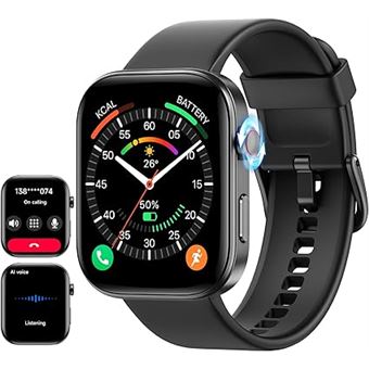 aeac Montre Intelligente Homme et Femme iPhone & Android, Écran AMOLED 1.99&quot; Étanche 3ATM Fitness avec Appels Vocaux AI 24H Fréquence Cardiaque/SpO2/PA 120+ Modes de Sport (Noir, 1.99) - 1