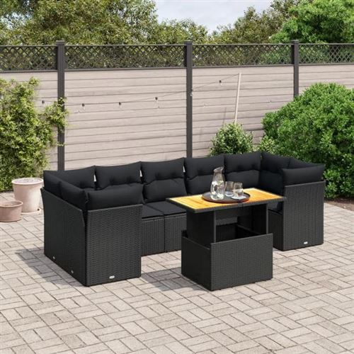 Vidaxl Noir Salon De Jardin Avec Coussins 8 Pcs, Canapés De Terrasse, Ensemble De Meubles De Patio, Mobilier D'extérieur, 3270698 - Image 2
