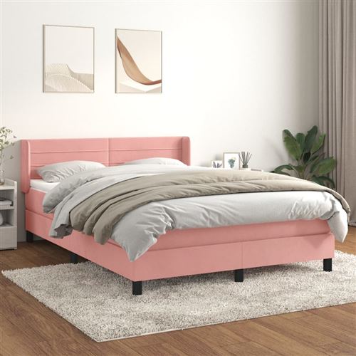 vidaXL Lit à sommier tapissier avec matelas Rose 140x200 cm Velours