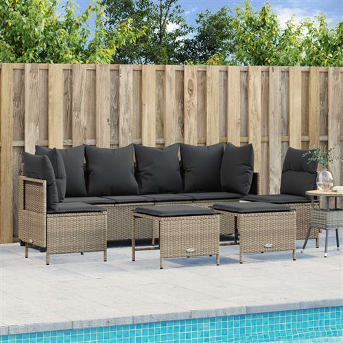 Non Communiqué Gris/Clair Vidaxl 5-Delige Loungeset Met Kussens Poly Rattan Lichtgrijs3261550