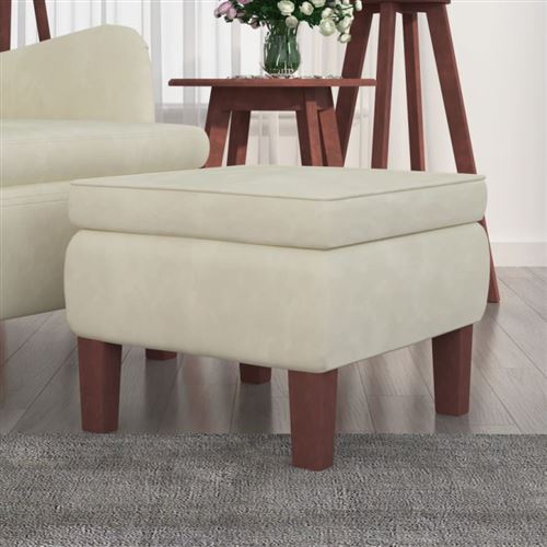 Vidaxl Tabouret Avec Pieds En Bois Crème Velours - Image 3