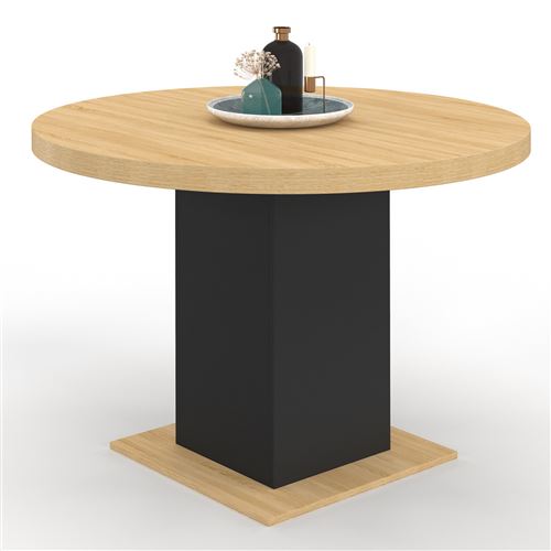 Non Communiqué Bois Table À Manger Ronde Eden 6 Personnes Et Noir 110 Cm