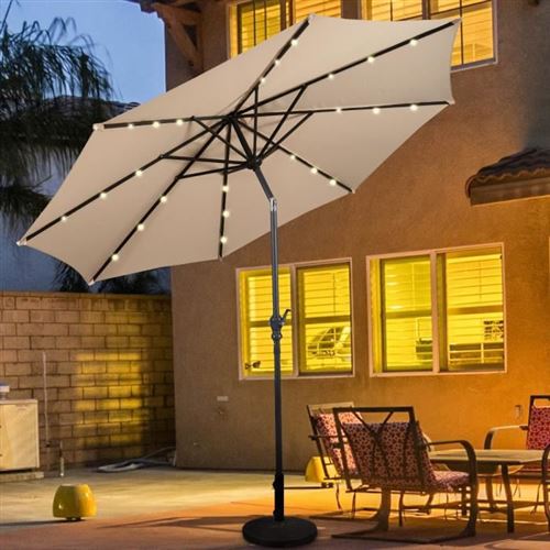 parasol déporté Ø300cm avec LED giantex beige en métal parasol inclinable