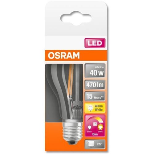 OSRAM Ampoule STAR+ LED Standard clair filament Glow dim 4,5W=40 E27