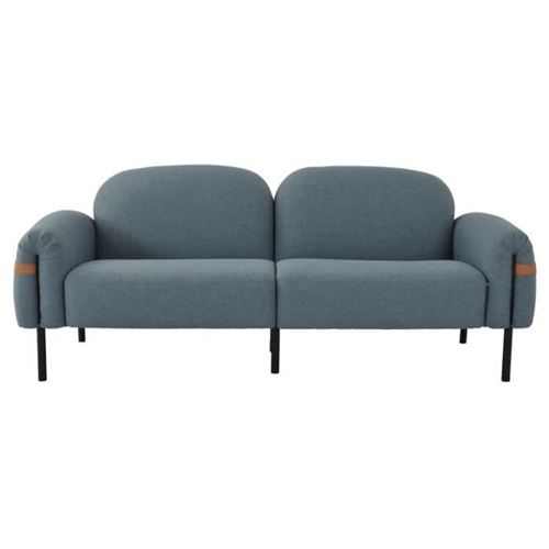 MALYA Canape fixe 3 places - Tissu bleu clair et pieds en metal - L 202 x P 85,5 x H 81 cm
