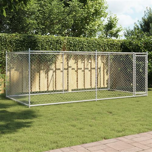 vidaXL Cage pour Chien avec Porte, Chenil pour Chien, Maison pour Chien, Niche de Jardin Patio Terrasse, Gris 4x2x1,5 m Acier Galvanisé