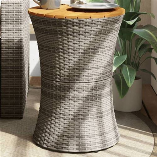 Non Communiqué Gris Vidaxl Table D'appoint De Jardin Forme Tambour Rotin Bois Massif, Table D'appoint D'extérieur, Petite Table De Jardin, 368297