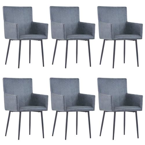 vidaXL Chaises à dîner avec accoudoirs 6 pcs Gris Similicuir daim