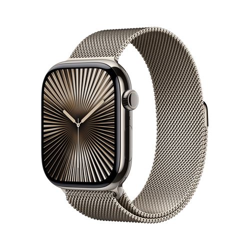 Apple Watch Series 10 (GPS + Cellular) - 46 mm - titanium naturel - montre intelligente avec boucle milanaise - maille en acier inox - naturel - taille du bracelet : M/L - 64 Go - LTE, Wi-Fi 4, UWB, Bluetooth - 4G - 41.7 g