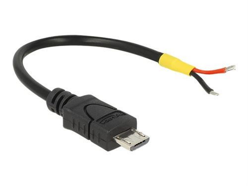Delock USB 2.0 Micro-B male > 2 x open wires - Voedingskabel - Micro-USB Type B (alleen voeding) (M) naar niet-geïsoleerde draad - 10 cm - zwart