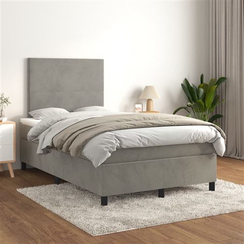 vidaXL Sommier à lattes de lit et matelas Gris clair 120x200cm Velours3142893