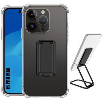 Coque Silicone pour iPhone 15 Pro Max, Antichoc Transparent avec Support Ajustable Noir - BOOLING - 1