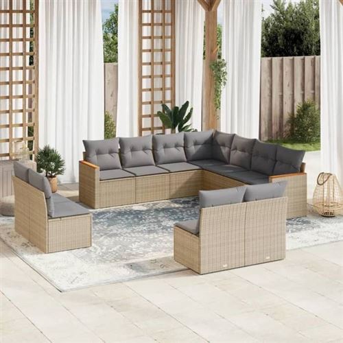 Non Communiqué Beige Vidaxl Salon De Jardin Avec Coussins 11 Pcs, Canapés De Terrasse, Ensemble De Meubles De Patio, Mobilier D'extérieur, 3258489