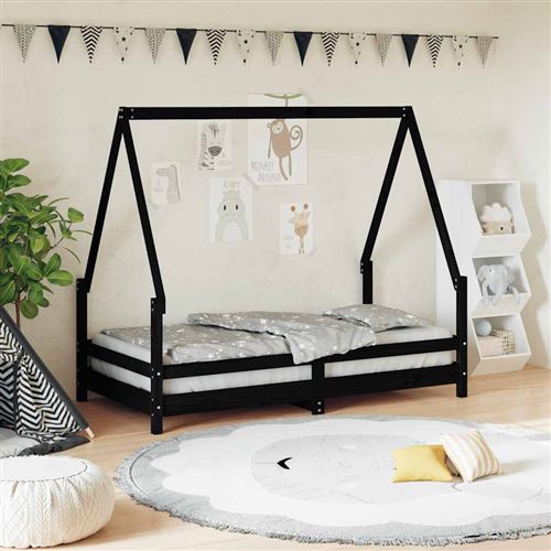 vidaXL Cadre de lit pour enfant noir 80x160 cm bois de pin massif834491
