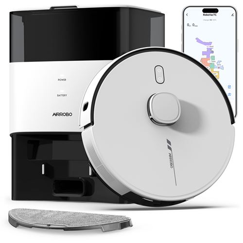  AIRROBO Aspirateur Robot Laveur L60+,6000Pa/240min, Autovidage 60j, D&eacute;tection d'obstacles par laser lin&eacute;aire, Cartographie Multi-niveaux,Controle vocal 