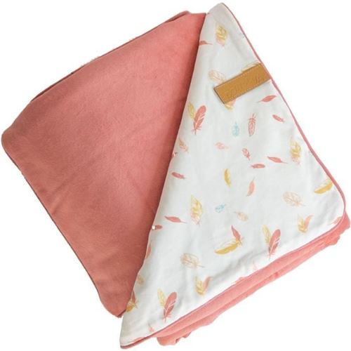 Couverture Happy - Microfibre 100% Polyester - Blanc/Corail/Jaune - 75 x 100 cm