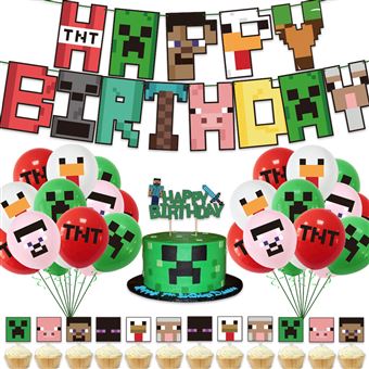 46 pièces Décorations de Fête pour enfants FONGWAN Thème Minecraft Bannière Ballon Cupcake Topper - 1