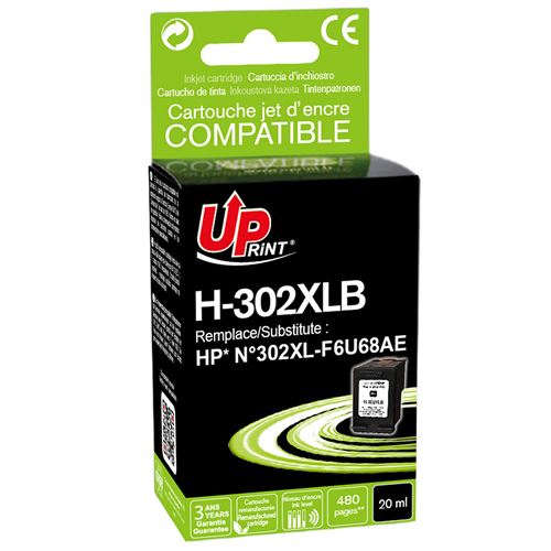 UPrint H-302XLB - 20 ml - noir - compatible - remanufacturé - cartouche d'encre (alternative pour : HP 302XL, HP F6U68AE) - pour HP Deskjet 1110, 21XX, 36XX; ENVY 45XX; Officejet 38XX, 46XX, 52XX