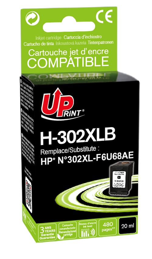 UPrint H-302XLB - 20 ml - noir - compatible - remanufacturé - cartouche d'encre (alternative pour : HP 302XL, HP F6U68AE) - pour HP Deskjet 1110, 21XX, 36XX; ENVY 45XX; Officejet 38XX, 46XX, 52XX