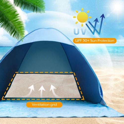 Tente Plage Pop Up Plage De Parasol Protection Uv Pour 3 4 Personnes Ouverture Instantanée Léger à Porter Par Novhill