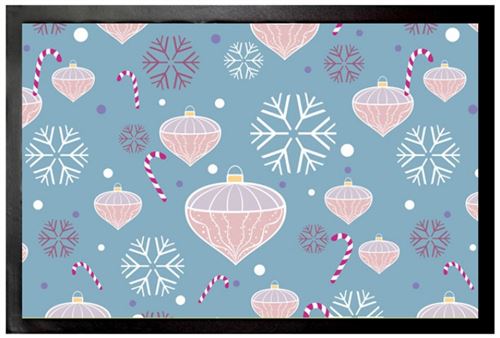 Noël Paillasson Essuie-Pieds - Merry Christmas Étoiles De Glace Boules Cannes De Sucre (40x60 cm)